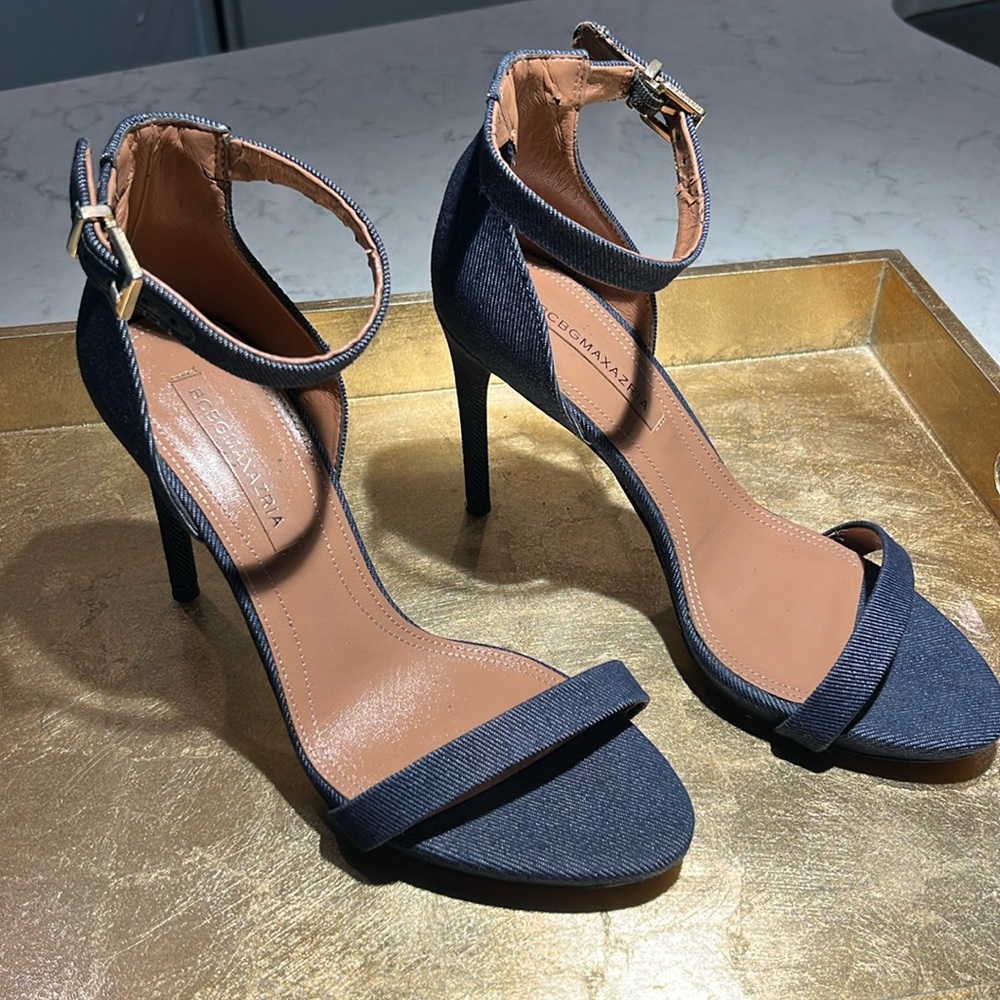 BCBGMaxazria “Dona” Denim Blue Strappy Sandals
